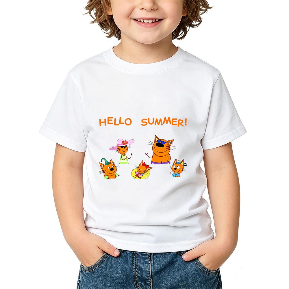 100% Cotton Kid-e-cats Children's T-Shirt Cartoon Print Kids Tees Cute Casual Tops Soft O-Neck Toddler Short Sleeve Summer Wear