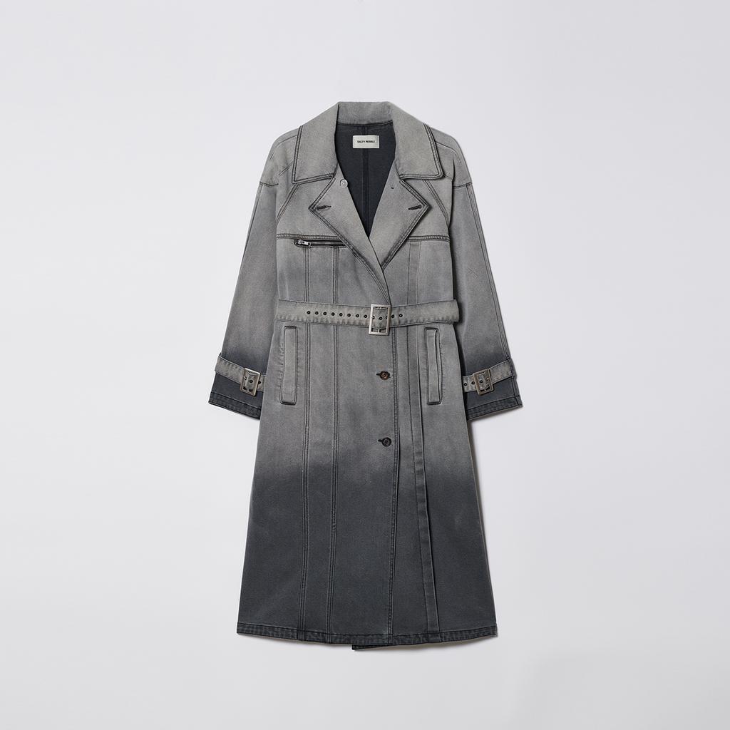Salty Pebble Gradation Denim Trench Coat [Grey]