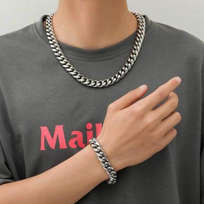 Europe and The United States 10mm Stainless Steel Round Grinding Encryption Cuban Chain Necklace Hip-hop Faucet Buckle Titanium Steel Men's Bracelet