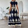 Abito Maxi da Donna Scollo a V Stampa Floreale Vita Legata Manica Corta Casual Estivo Elegante