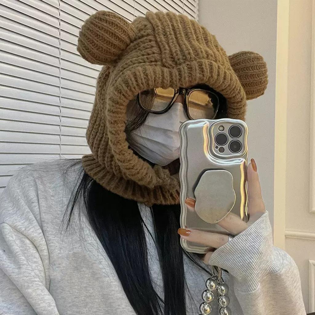 New Year Christmas Cosplay Bear Ear Balaclava Hat for Women Men Keep Neck Warm Hat Cold Weather Skiing Hiking Supplies