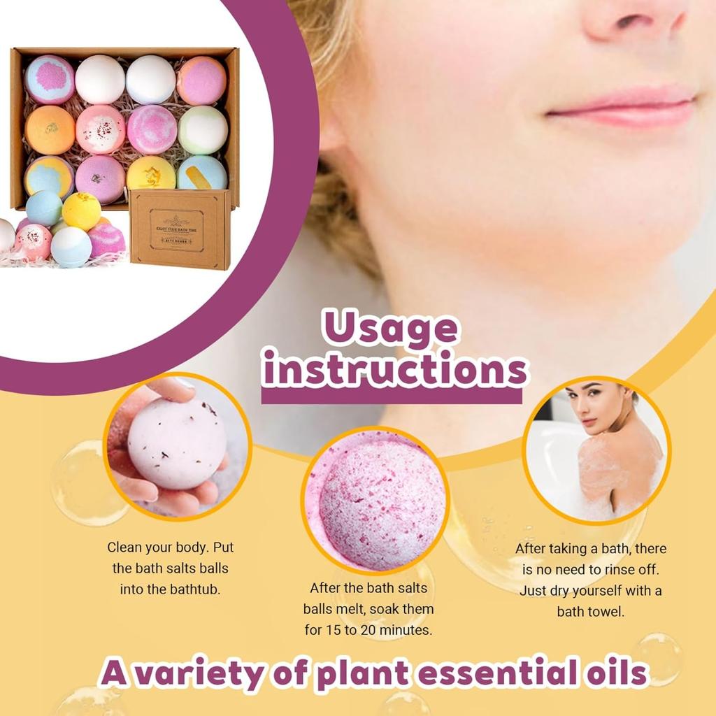 Bath Bombs, 6PCS 60g Natural Ingredient Shower Bombs Moisturizes Soothes The Skin, Relieve Stress Bath Bubbles SPA Essential for Women Gifts