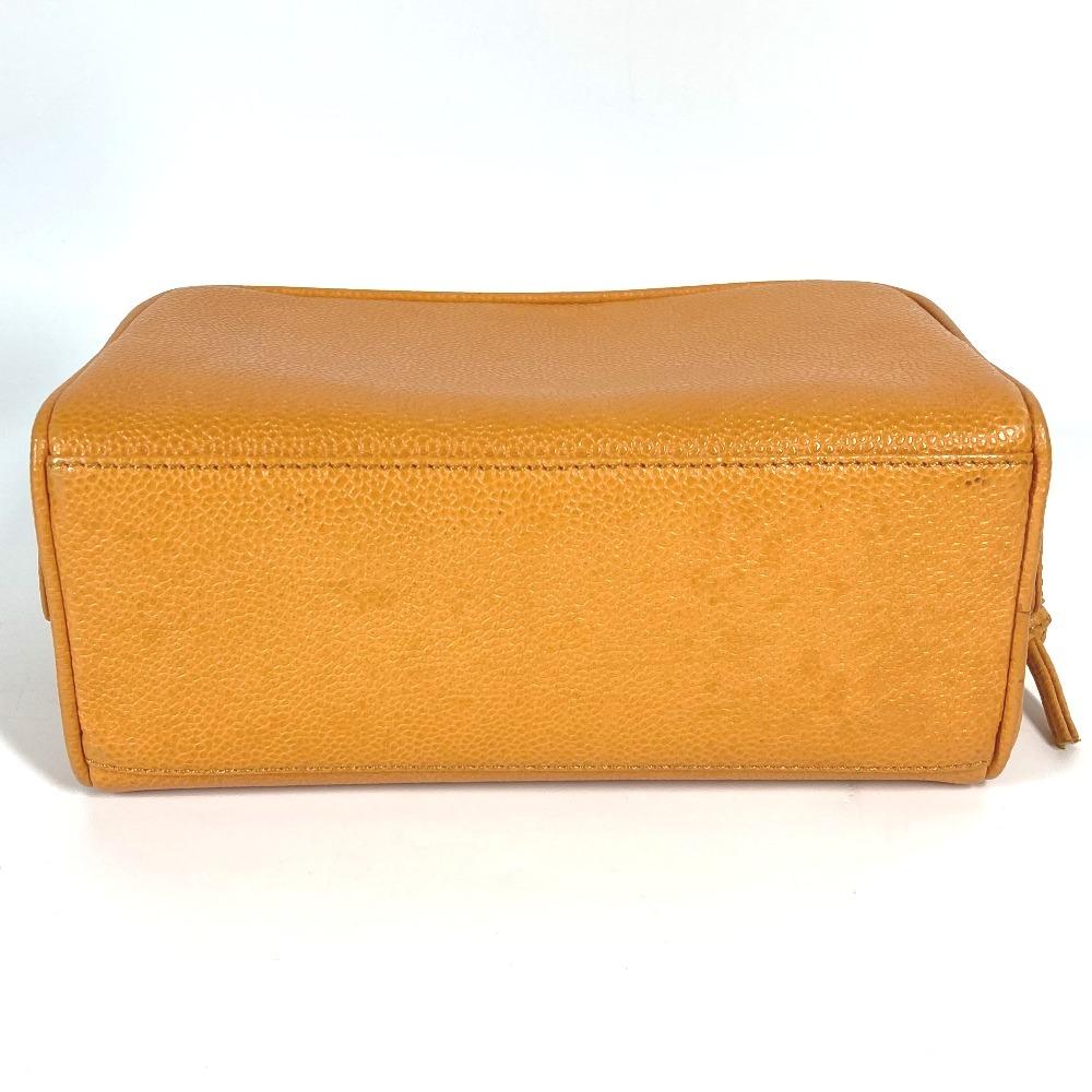 CHANEL vintage CC Clutch Bag bag Pouch Caviar Leather Yellow Based/Orange Based