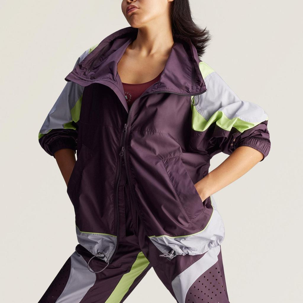 Adidas Stella McCartney FW24 Woven Series Color Block Sports Loose Fit Hooded Zip Long Sleeve Jacket Women Jacket Brown IX1629