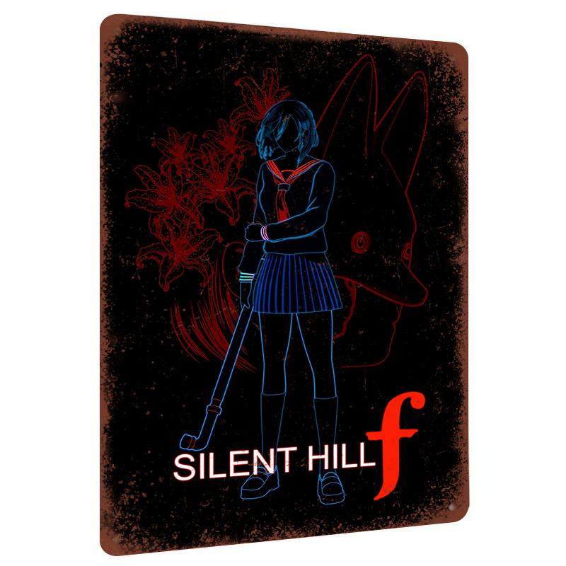 

Silent Hill f Neon Style Anime Girl Metal Wall Art Japanese Horror Game Decor for Home Room 7.9x11.8In(20x30cm)