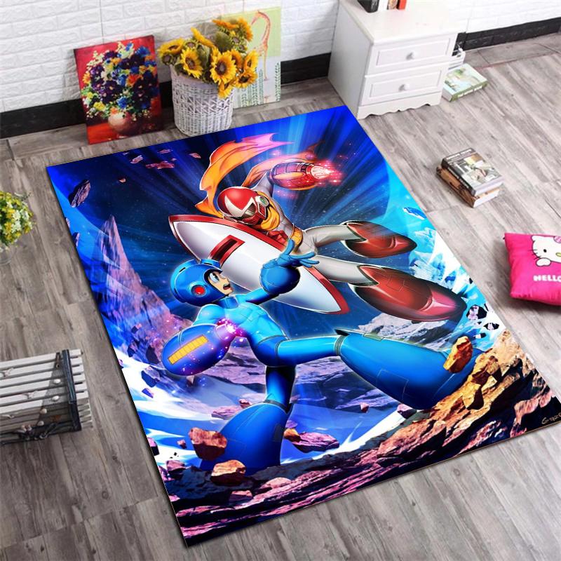 Mega Man vs Proto Man Anime Print Area Rug Non Slip Soft Floor Mat For Kids Bedroom Living Room Decor