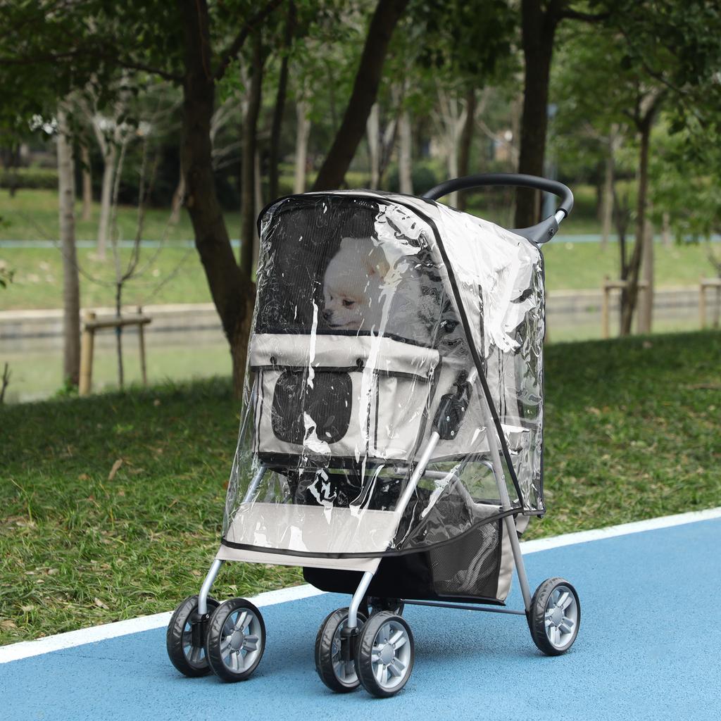 Folding Dog Stroller with Rain Cover, Swivel Wheels and Brakes, Grey