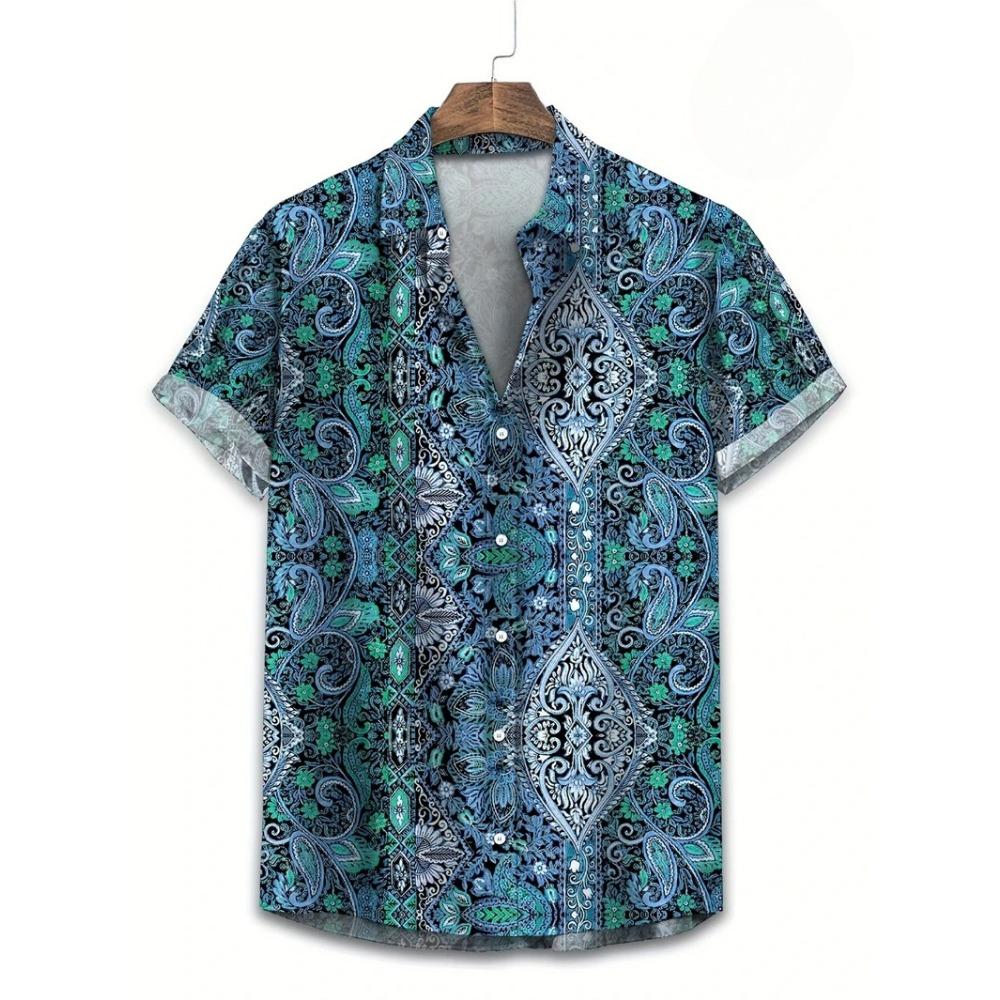Hawaii Shirts for Men 3D Paisley Graphic Short-sleeved T-shirt Casual Lapel Buttons Male Tops Summer Oversized Bohemian Man Tees