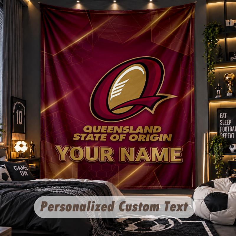 TapestryQueensland Maroons Custom Name Text Personalized Wall Hanging Tapestry Home Wall Decor