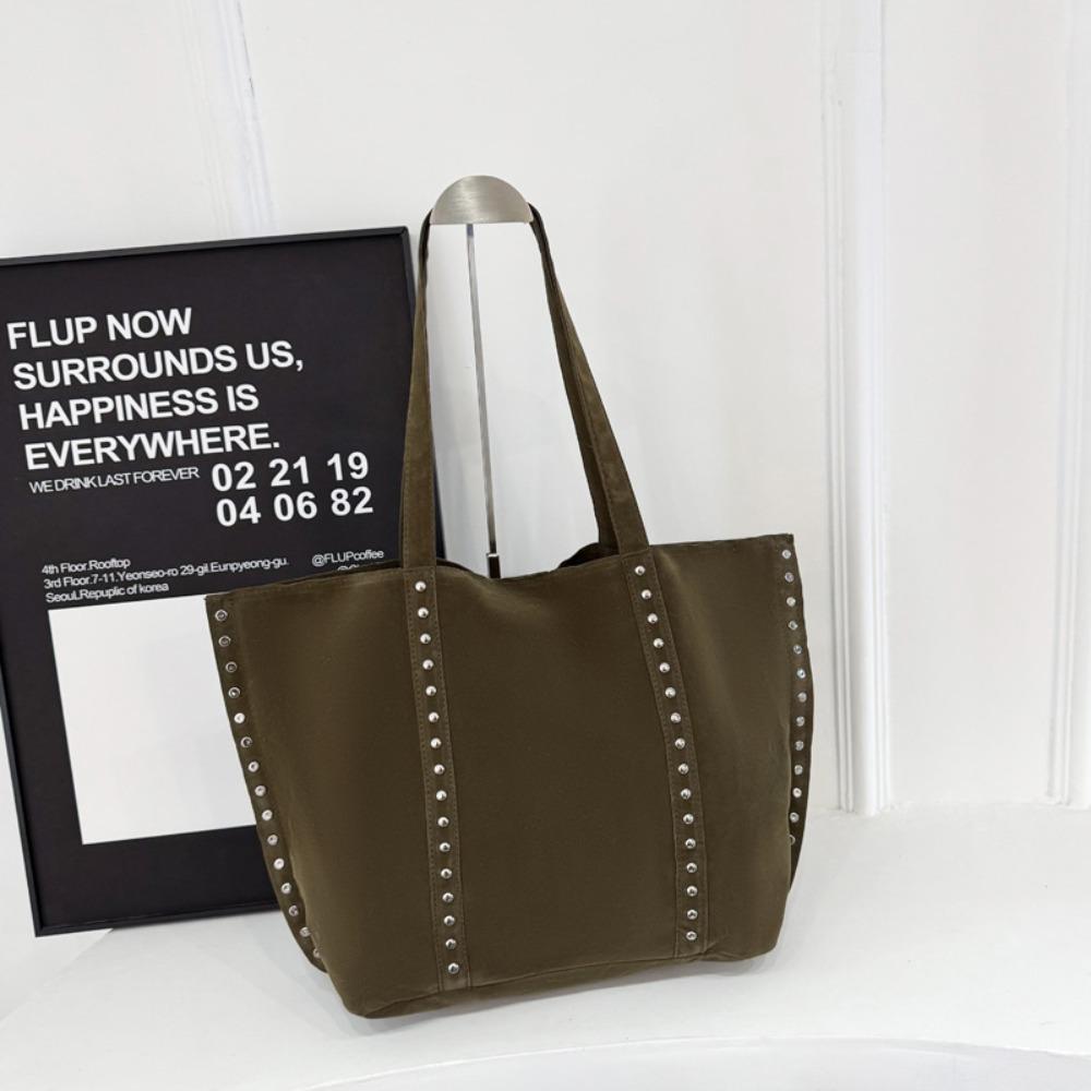 Solid Color Suede Leather Shoulder Bag PU Leather Matte PU Handbag Suede Rivet Tote Bag  Outdoor