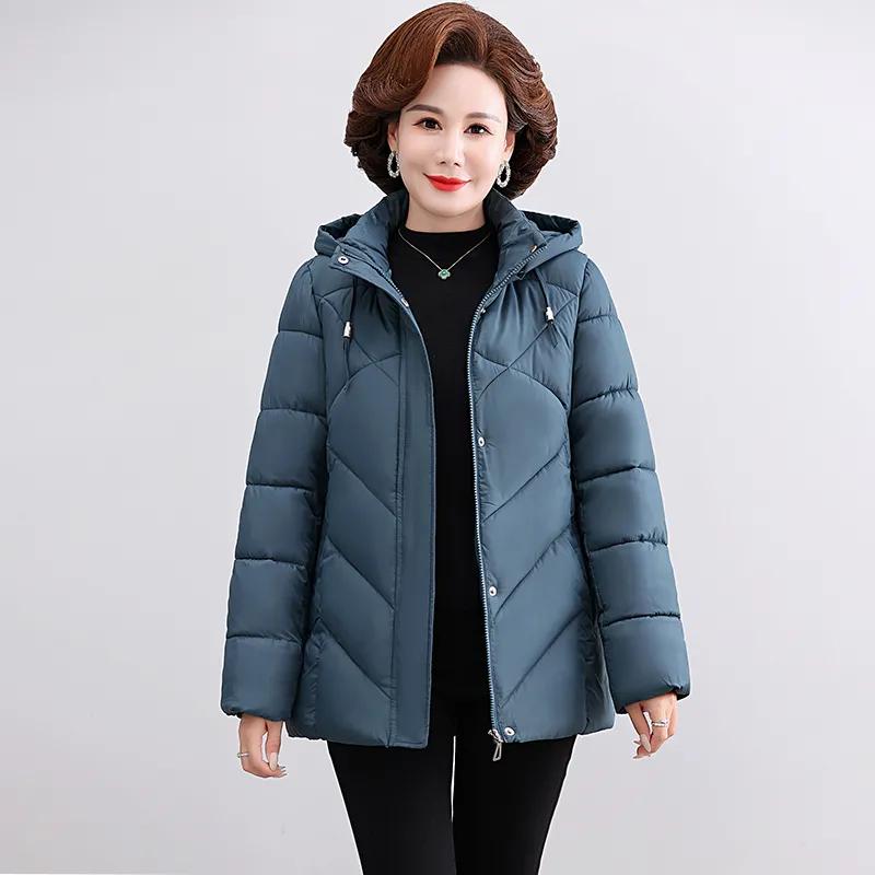 Plus Size Middle Age Women's Short Parkas Winter Outerwears Hooded Elegant Loose In Coats Thick Warm Lady Jackets