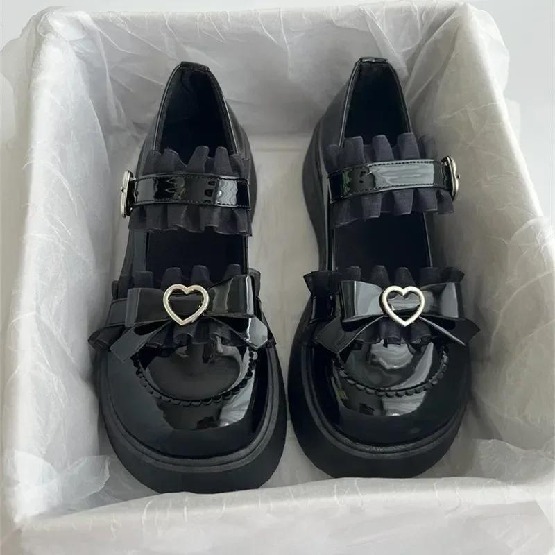 Loafers Round Toe Thick Lolita Mary Jane Cute Women Shoes with Bow Sweet Simple Fashion Versatile Casual Zapatillas De Mujer