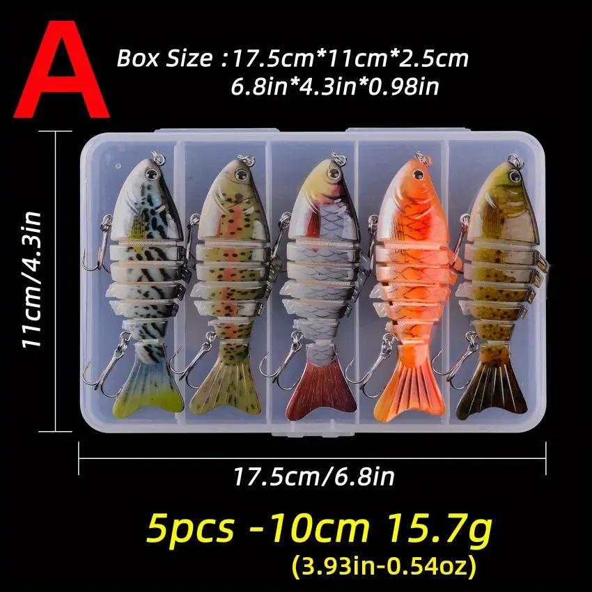 5 Pack Swimbait Fishing Lure Set Realistic Fish Design with Treble Hook Durable ABS Material Sinking Sectioned for Easy Storage