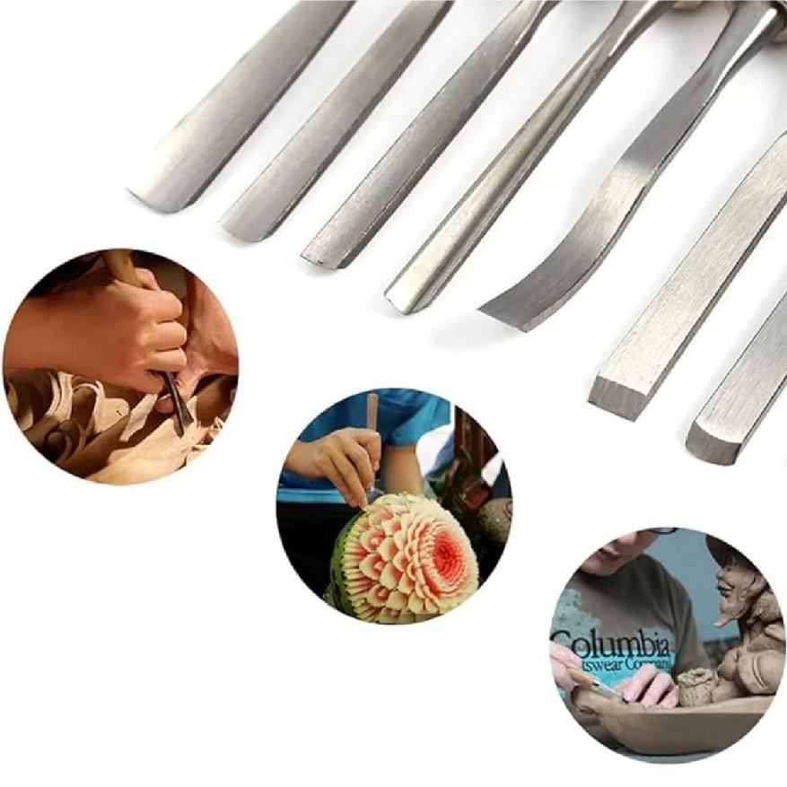 12Pcs Wooden Carving Chisel Set, Woodworking Tools Set with Pouch, Full Size Knife Gouge Kit for Carving Projects Consruction An