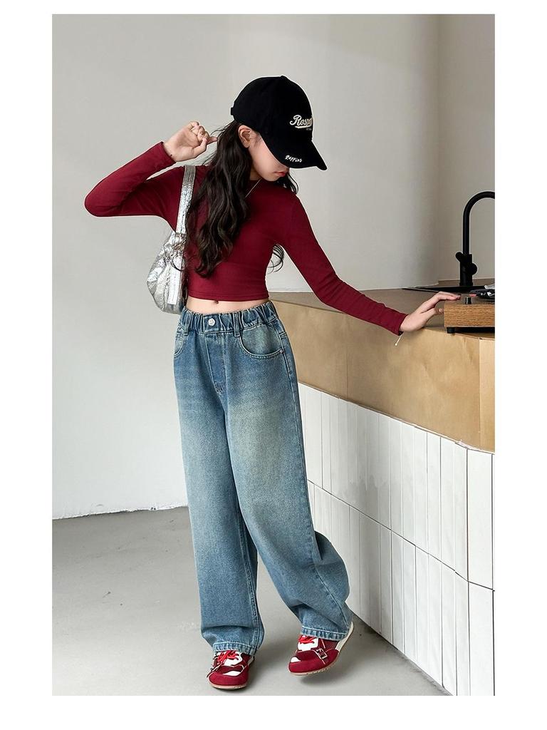 Mädchen Cartoon Straight Leg Wide Jeans - Frühling/Herbst 2025 Kollektion für große Kinder