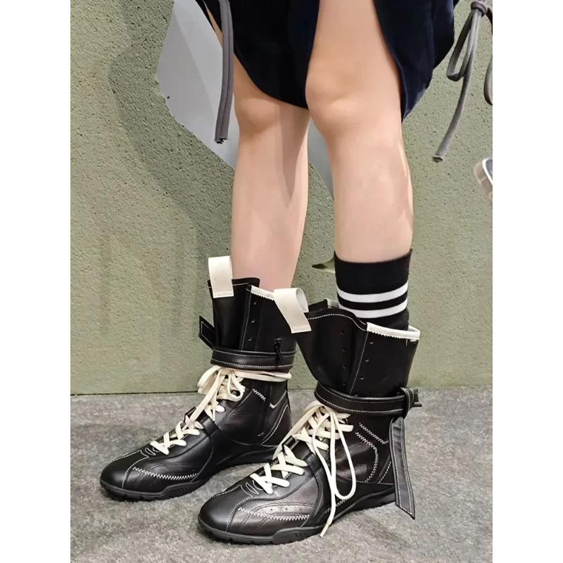 Fashion Fashionable Soft Leather Mid-Calf Boxing Boots Women's Hot Sale Of The Season New Retro Style Increased Height PU Lined Flat Bot