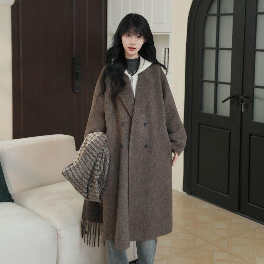Korean-Style Double-Sided Wool Coat: Elegant, Versatile, Loose-Fitting, Long Women's Outerwear for Autumn and Winter