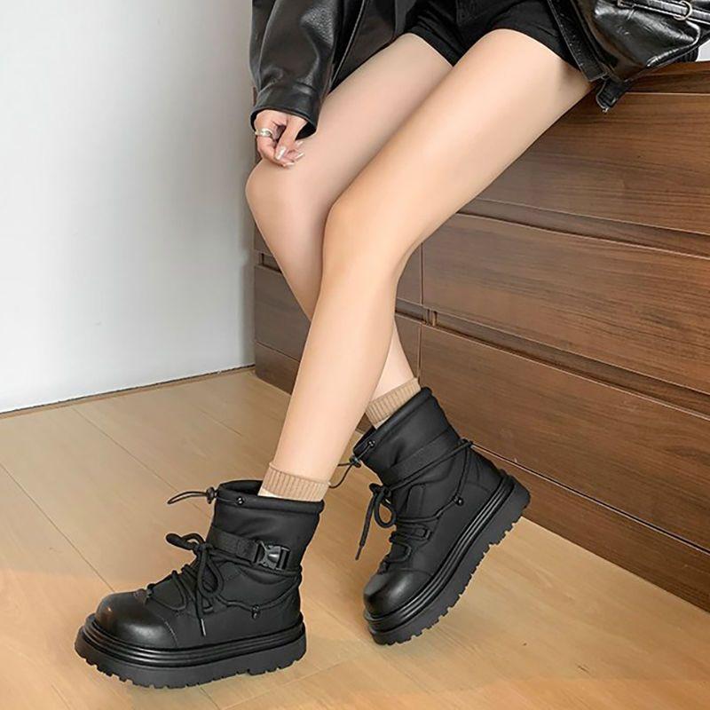 Women's large size lace-up soft sole winter warm fur snow boots padded lined ankle boots non-slip hiking casual sports cotton boots