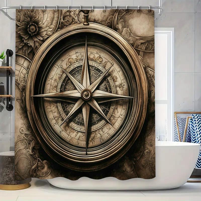 

Vintage Compass Shower Curtain Waterproof Bath Mat Decoration For Bathroom Home Decor W60H190(CM)-1 Pcs