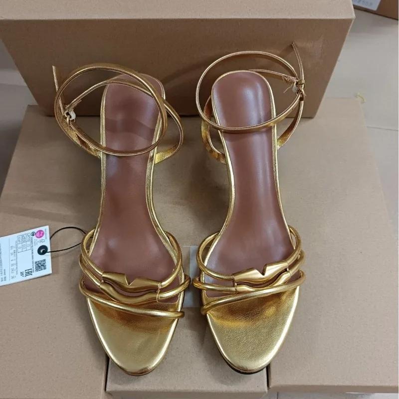 Fashion Open Toe Gold Party High Heels Women Modern Sandals Brand Designer Ankle Strap Summer Slingback Footwear Luxury Bridal Shoes