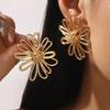 Retro Exaggeration Hollow Large Flower Earrings for Women Ladies Bohemian Personality Stud Earrings Jewelry Vacation Accessories