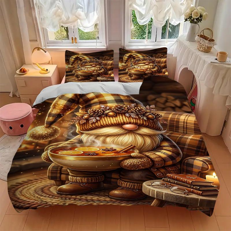 Winter Cozy Gnome Scene Print 3Pcs Bedding Setduvet Cover With 2 Bedropillowcase Home Birthday Gift