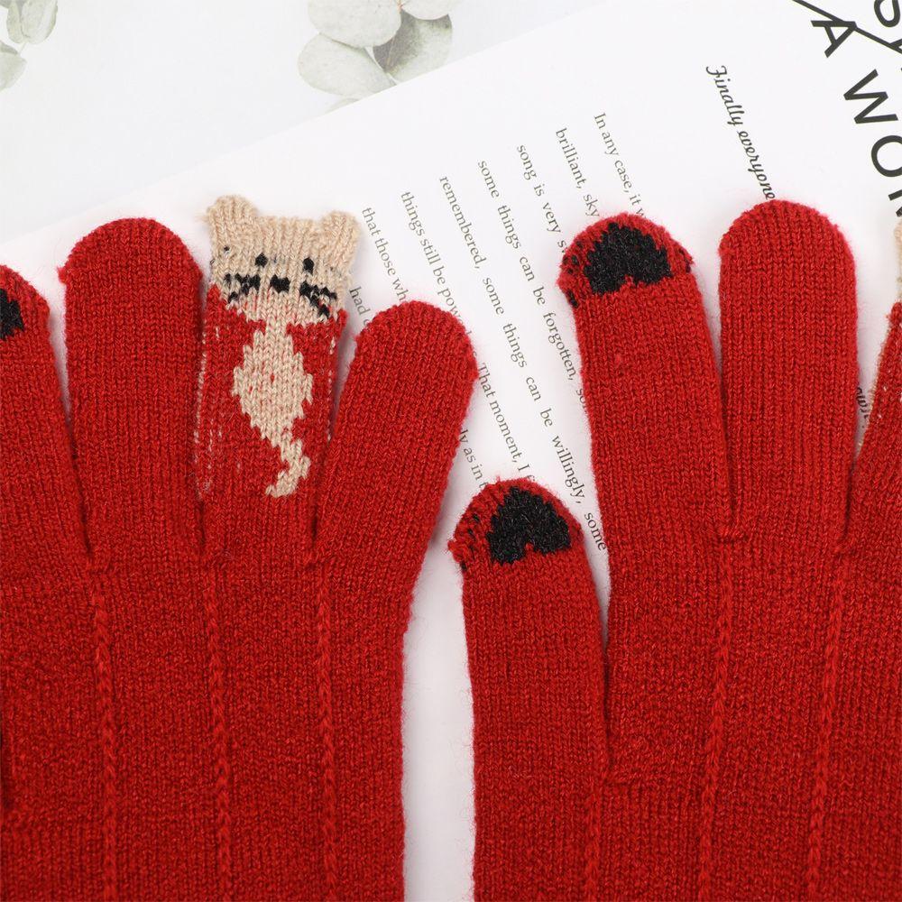 Keep Finger Warm Cute Soft Elastic Full Finger Thicken Warm Touch Screen Mittens Knitted Gloves