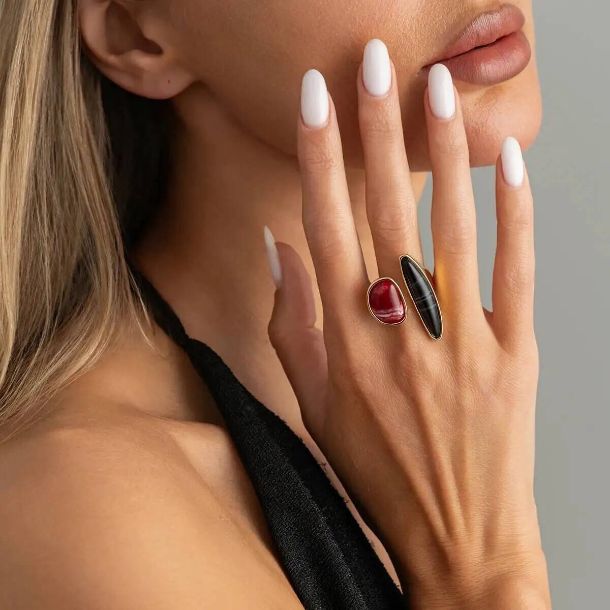

SHIXIN Vintage Irregular Brown Acrylic Rings Women Exaggerated Geometric Metal Open Ring Light Luxury Female Jewelry Accessories