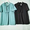 Export Japanese Original Single Cut Label Artificial Silk Satin Flare Sleeve Short Sleeve Shirt Women's Stand Collar Ribbon Pullover Tops Professional