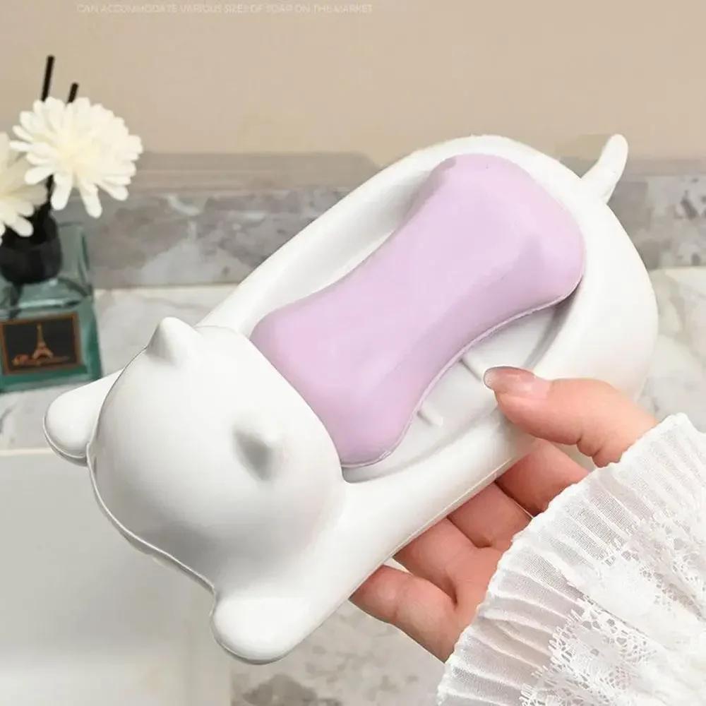 Cute Cat-shaped Soap Dish for Shower Drainable Bar Soap Holder Household Bathroom Soap Tray jabonera para baño Modernos