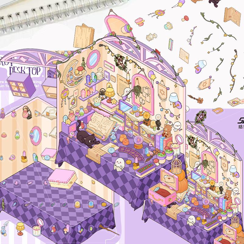 Cartoon Landscape Sticker Pink Candy House Miniature World 3D House Unzip DIY Scene Manual Post