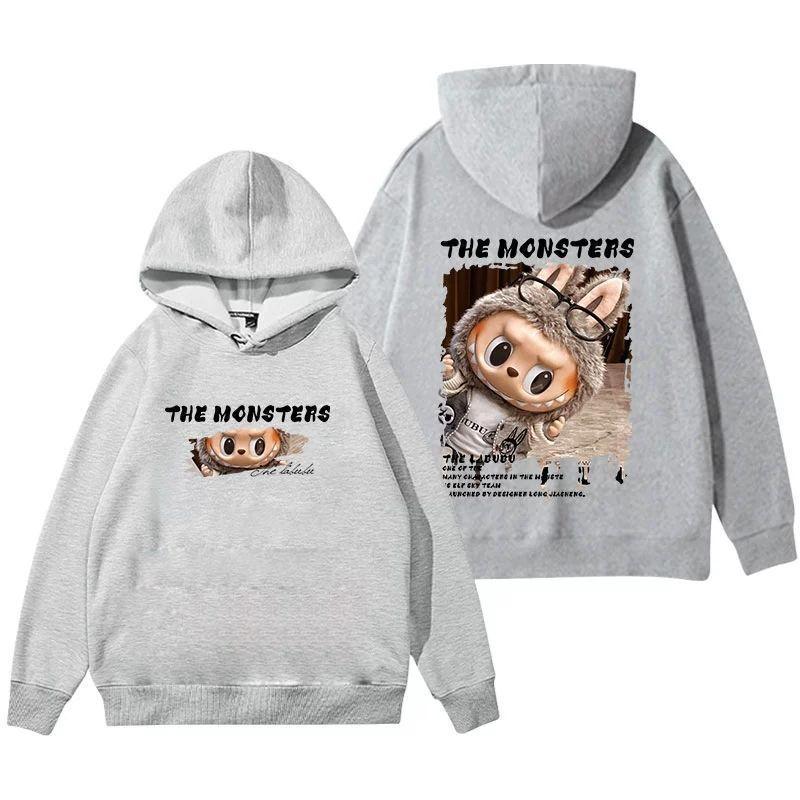 

Милые толстовки с капюшоном с длинным рукавом Labubu из чистого хлопка для мальчиков и девочек, детские повседневные топы для осени и зимы 130