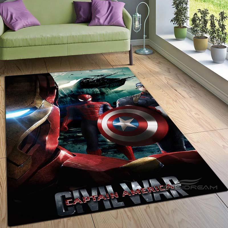 3D Captain America Printed Rug – Suitable for Living Room & Bedroom | Non-Slip Mat, Home Decor, Area Rug, Birthday Gift