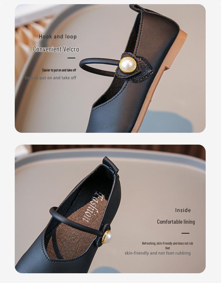 Kinder-Lederschuhe mit weicher Sohle - Britischer Stil, Frühling/Herbst, für Mädchen mit magischen Klettverschlüssen.