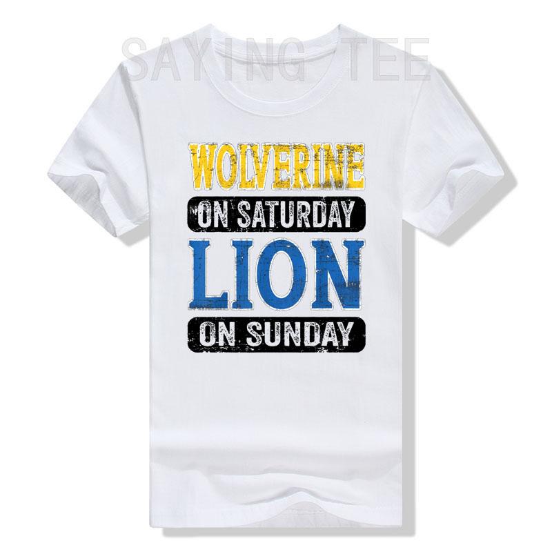 Wolverine on Saturday Lion on Sunday Detroit T-Shirt Mother's Day Father's Day Gifts Warrior Spirit Clothes Letters Saying Tees
