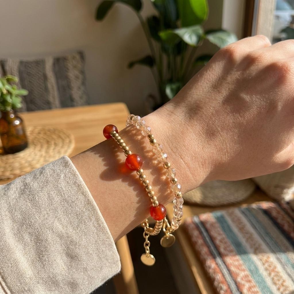 Vintage Beaded Stacked Bracelet Combination Personalized Handpiece Female Gold Plated