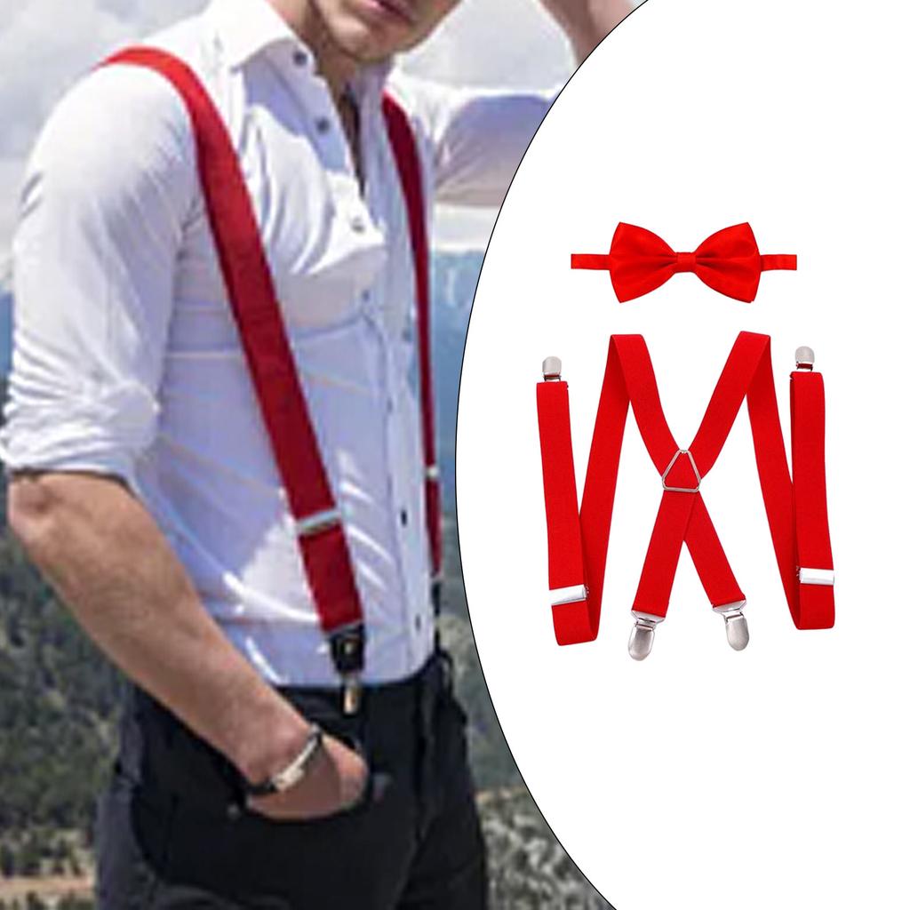 Stylish X Shape Braces and Bow Tie Set Adjustable Length Suitable for Most Men Women 4 Sturdy Clips Versatile Usage