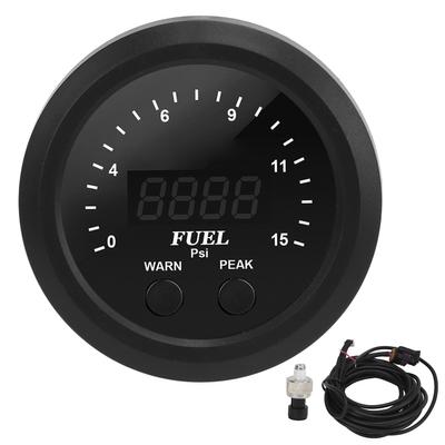 Oil Pressure Gauge Kit 2‑1 16in 52mm Ultraslim 15PSI Red LED Accurate Stable Antishock Fuel Press Meter