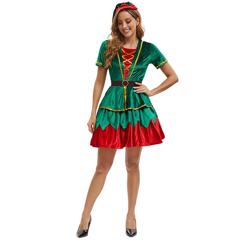 2026 Christmas Costume Green Christmas Dress Male and Female Adult Couple Stage Performance Costume
