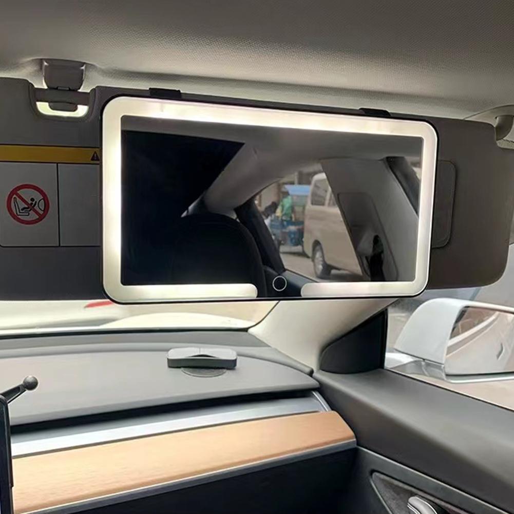 HD Mirror Car LEDMakeup Mirror Three Gear Adjustment Sun Visor Plate Interior RearMirror Dimmable Touchscreen Auto Vanity Mirror