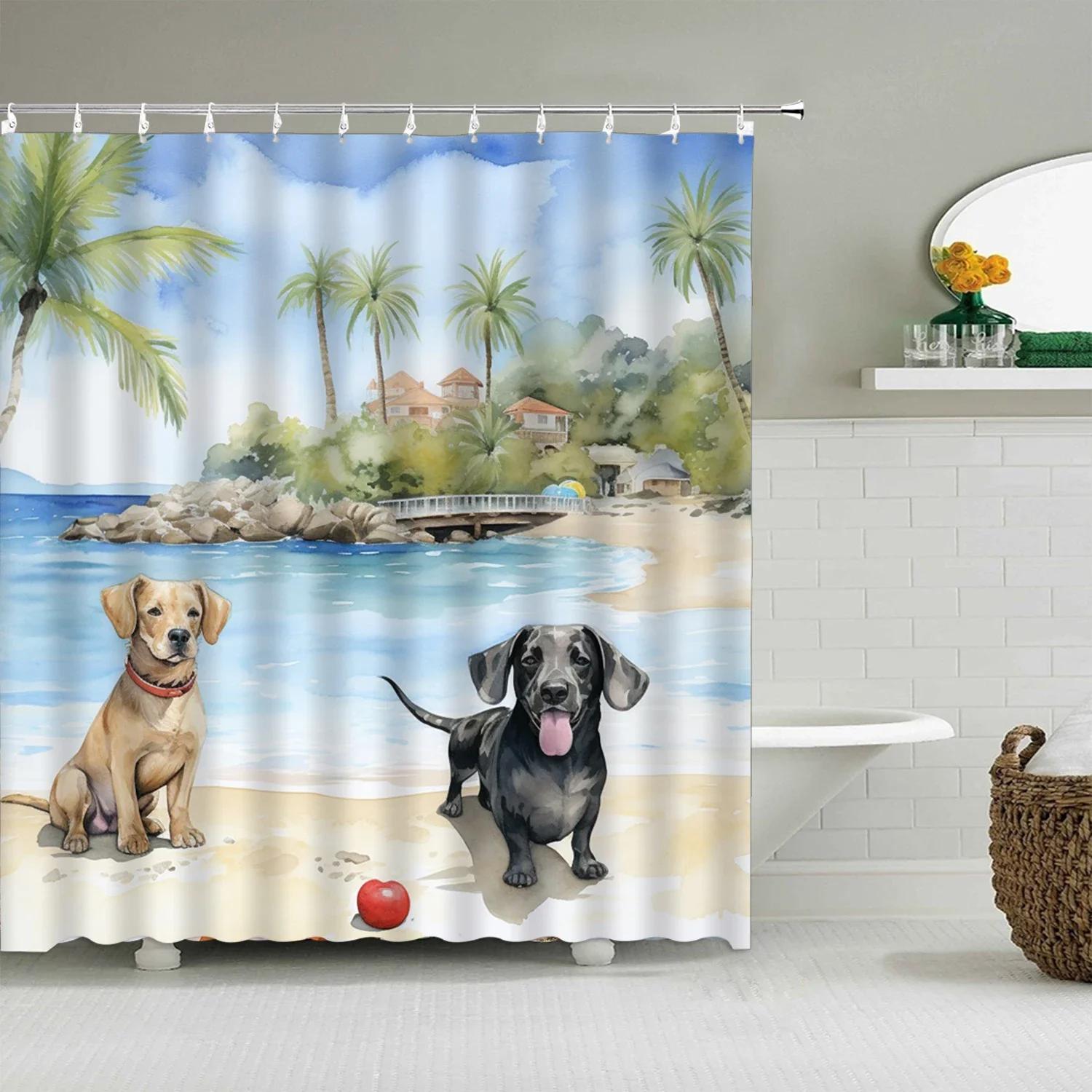 

Мультяшна шторка для душу з тваринами, мила собака-кіт у воді, перегородка для ванни з поліестерової тканини для дітей, хлопчиків і дівчаток, прикраса ванної кімнати 90x180cm-35x70in