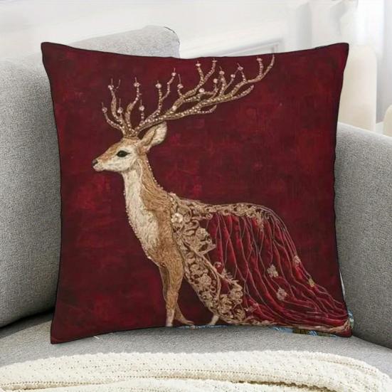Kissenbezug Abnehmbares Waschbares Design Weicher Atmungsaktiver Stoff 2D Sika Hirsch Muster Kissenbezug Vielseitige Heimdekoration