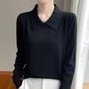 Navava Women Solid Long Sleeve Collar Knit Tee Nk2829