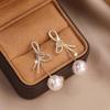 Fashionable Bows Drop Earrings Sweet Pearl Earrings Crystal Bowknot Ear Pendant
