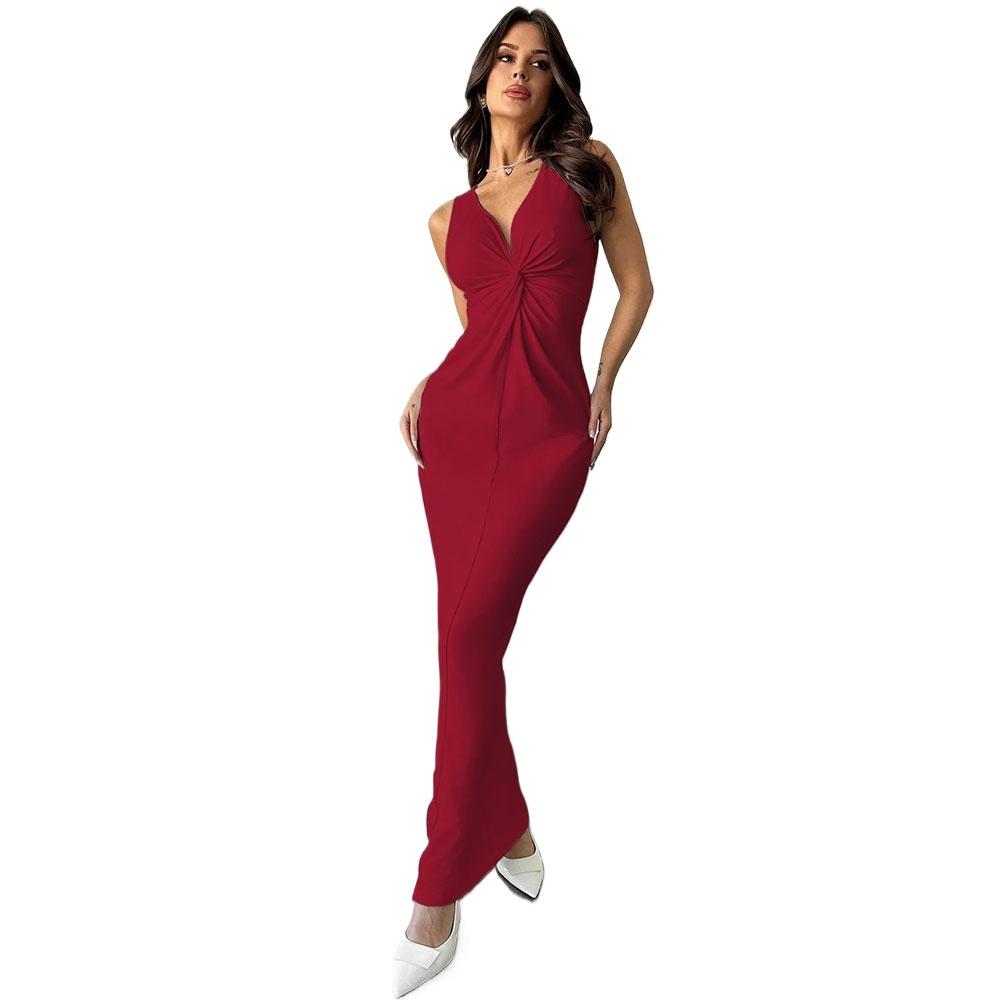 Stylish and Sexy Deep V-neck Sleeveless Backless Evening Gown Fashion Dress for Women