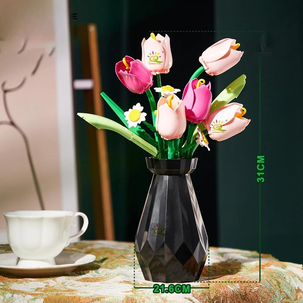 TOYLINX Rose MOC Kreative Blomster Byggeklosser - 3D Bukett Byggesett, Barn DIY Håndverk Ornament & Festivalgave