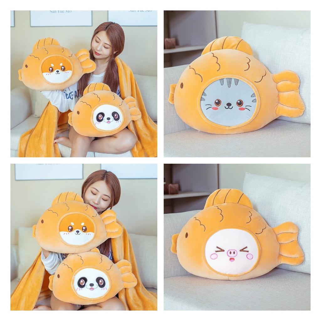 Cute Cartoon Fish Pillow Blanket For Girls Soft And Elastic Plush Material, Three-in-one Design For Sleeping, Napping, And Warmth, With Downy