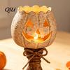 Small Pumpkin Candle Holders Rustic White Tealight Holder Set, Farmhouse Halloween Tea Light Table Decor Decor, Fall Tables Centerpieces for
