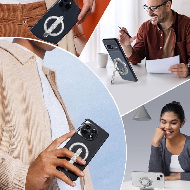 Multiple Angle Adjustable Glittering Brooch Design Phone Grip With Rotatable Magnetic Base Finger Stand Rack For Phone