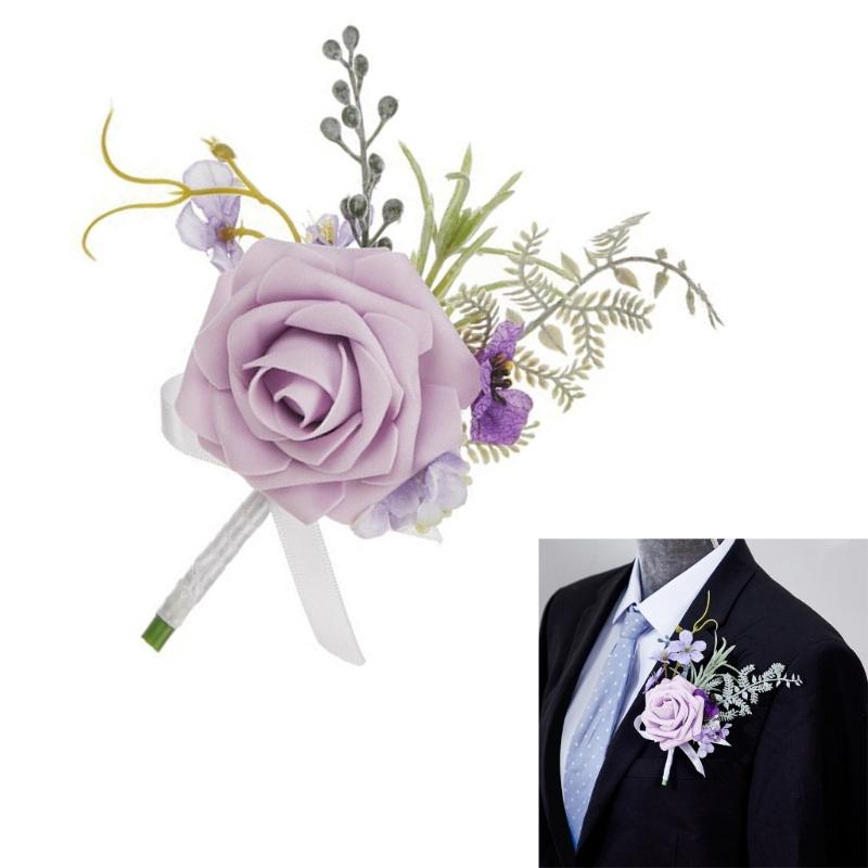 Korsagenblumen Boutonnieren für Hochzeit, Abschlussbälle, Jubiläen, Zeremonien und Strandpartys Weiche künstliche Blumen